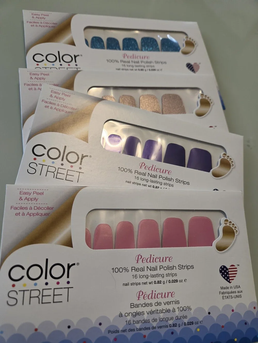Color Street Pedicure Nail Strips — Pink, Purple, Blue & Gold Tones NEW 4 Sets